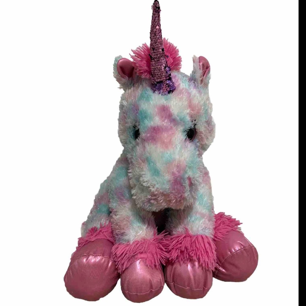 BIG Hug Me Tinsel Unicorn Cotton Candy Pink Purple Blue Plush Stuffed Animal 24